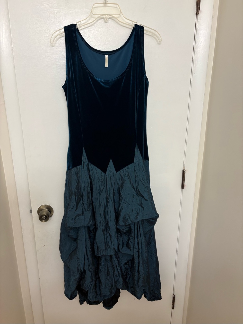 Vintage Magdalena Velvet Dropped Waist Ruffle Midi Dress Teal Whimsigoth 90s